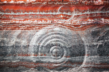Underground multicolor fragment of wall in potassium salt mine w