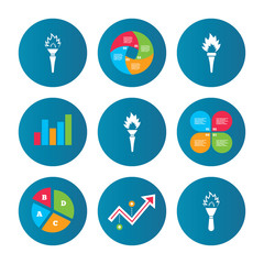 Torch flame icons. Fire flaming symbols.