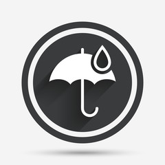 Umbrella sign icon. Water drop symbol.