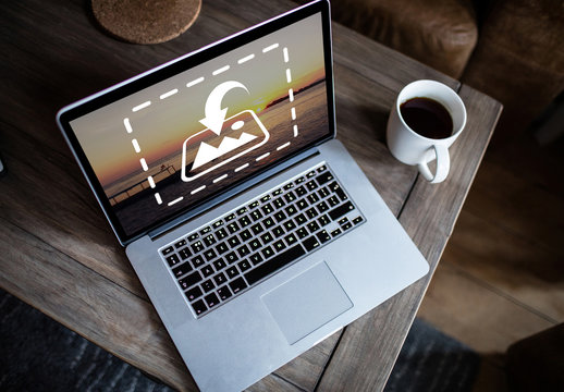 Laptop on Side Table Mockup 1
