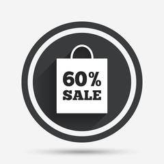 60 percent sale bag tag sign icon.