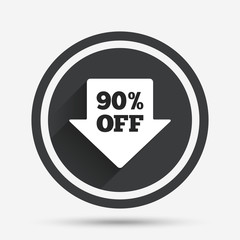 90 percent sale arrow tag sign icon.