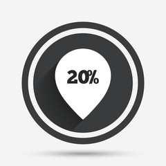 20 percent sale pointer tag sign icon.