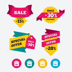 Sale gift box tag icons. Discount symbols.