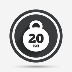 Weight sign icon. 20 kilogram (kg). Sport symbol.