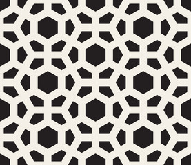 Vector Seamless Black And White Geometric Hexagon Lines Pattern