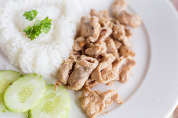 Thai food, pork with garlic and pepper.
