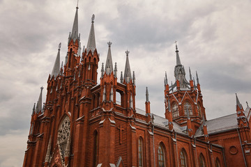 Obraz premium Cathedral of the Immaculate Conception of the Blessed Virgin Mary (Moscow). Neo-Gothic cathedral, the largest Catholic cathedral in Russia, the cathedral of the Archdiocese of the Mother of God