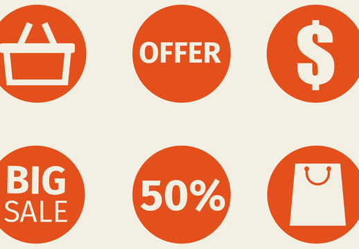 9 Red and White Circular Online Shopping Icons