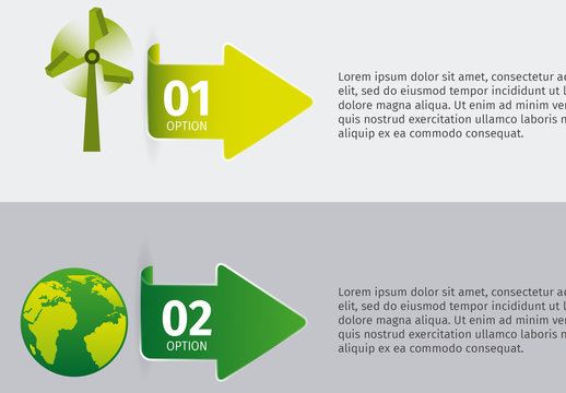 Global Ecology Data Infographic with Arrow Tabs and Icon Set