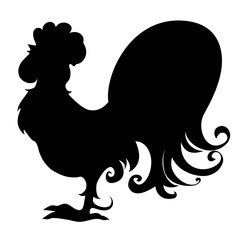 Silhouette of stylized rooster, black isolated on white backgrou