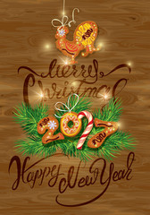 Fototapeta na wymiar Hand written calligraphic text Merry Christmas and Happy New Yea