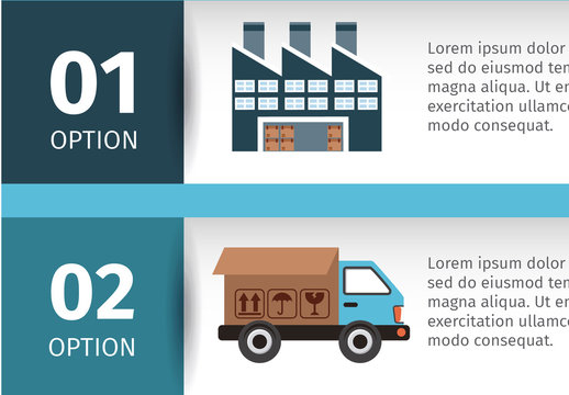 Horizontal Tab Shipping and Delivery Infographic with Cartoon Style Icons
