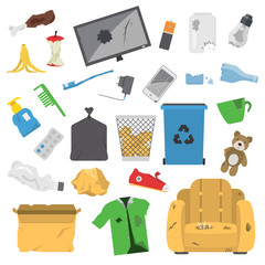 Household waste garbage icons