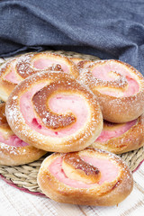 Homemade cream buns with chocolate