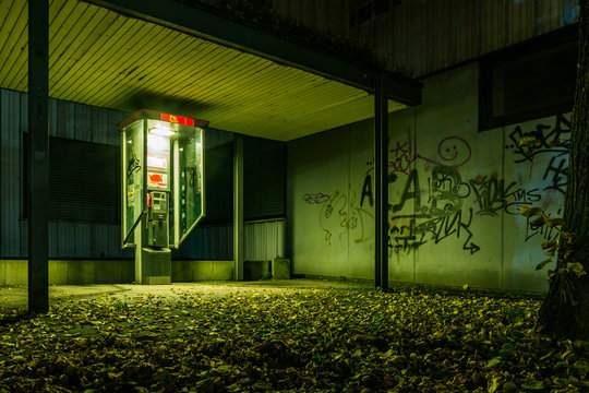 Scary Creepy Green Atmosphere Alone Empty Payphone Ghetto Graffi