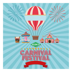 striped tent hot air balloon and carousel icon. Carnival festival fair circus and celebration theme. Colorful design. Vector illustration
