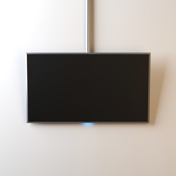 Flat Smart TV Mockup with blank screen hanging on the tube, realistic, 3d rendering