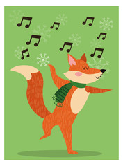 Obraz premium Fox cartoon and music note icon. Christmas season card decoration and celebration theme. Colorful design. Vector illustration