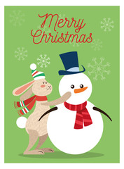 Rabbit and snowman cartoon  icon. Christmas season card decoration and celebration theme. Colorful design. Vector illustration