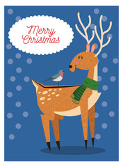 Obraz premium Reindeer and bird cartoon icon. Christmas season card decoration and celebration theme. Colorful design. Vector illustration