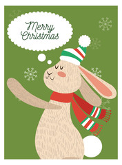 Rabbit cartoon  icon. Christmas season card decoration and celebration theme. Colorful design. Vector illustration