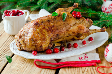 Christmas duck with cranberries
