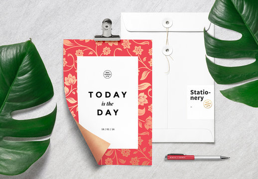 Red Floral Stationery Mockup