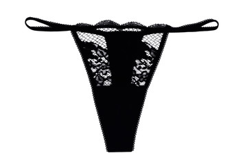 Black lace panties isolated on white background