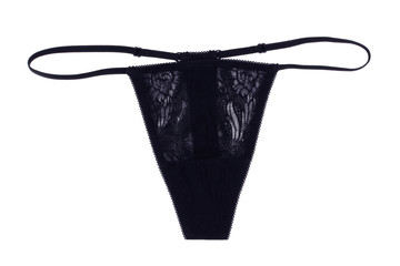 Black lace thong isolated on white background