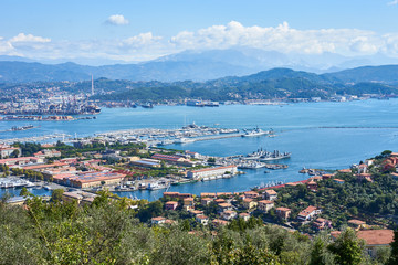 Fototapeta na wymiar Panorama of La Spezzia in Italy / Beautiful cityscape in Liguria - Italy