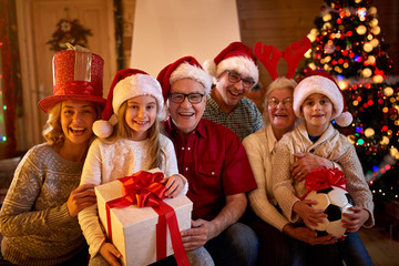 happy family with Christmas gifts.
