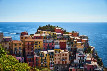 Poster Beroemde stad Manarola in Cinque Terre / Kleurrijke huizen van Ligurië © marako85
