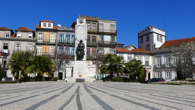 PORTO PORTUGAL MARCH 2015;Homage first world war at city square in Porto Portugal, old architecture buildings.4K
