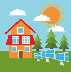 Solar panel and house icon. Ecology renewable innovation and alternative theme. Vector illustration