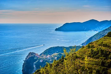 Fotobehang Liguria Dramatic coastline of Cinque Terre / Ocean View in Liguria - Italy