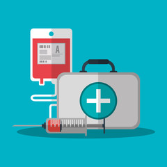 Medical kit and blood bag icon. Medical health care and hospital  theme. Colorful design. Vector illustration