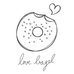 bagel cute hand drawn with heart and word love bagel vector