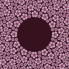 Delicate cute pattern circle border frame with repeating spring cherry flowers. Space for invitations or different promotional and greeting cards text. Vector illustration 