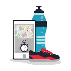 Smartphone and water bottle icon. Healthy lifestyle fitness and gym theme. Colorful design. Vector illustration