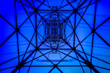 High voltage power tower beautiful scenery at dusk