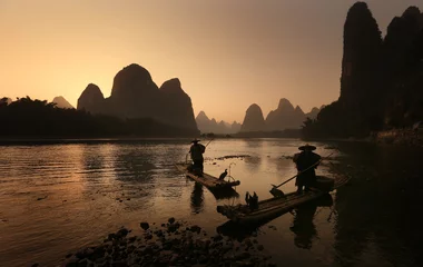 Fototapete China Fischer im Boot - Li-Fluss, China