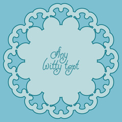 Circle background line border frame with delicate lace contour isolated on blue fond. Space for text can be used for invitations, promotional poster or greeting cards. Vector illustration eps