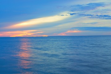 Sunrise morning time before. Colorful sky and water in lake reflex.