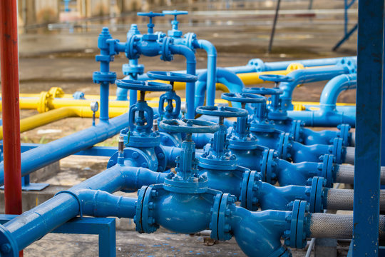 Valves at gas plant, Pressure safety valve selective focus.