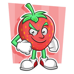 Confident Strawberry mascot. Strawberry character vector. Strawberry logo.