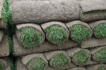 close up on stacking turf sod carpet