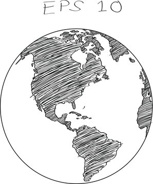 World Map Globe Vector line Sketch Up Illustrator, EPS 10.