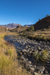 Views of Bushmans River and Giants Castle. Ukhahlamba Drakensberg Park. KwaZulu Natal. South Africa.