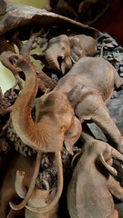 Wooden sculpture of elephant family